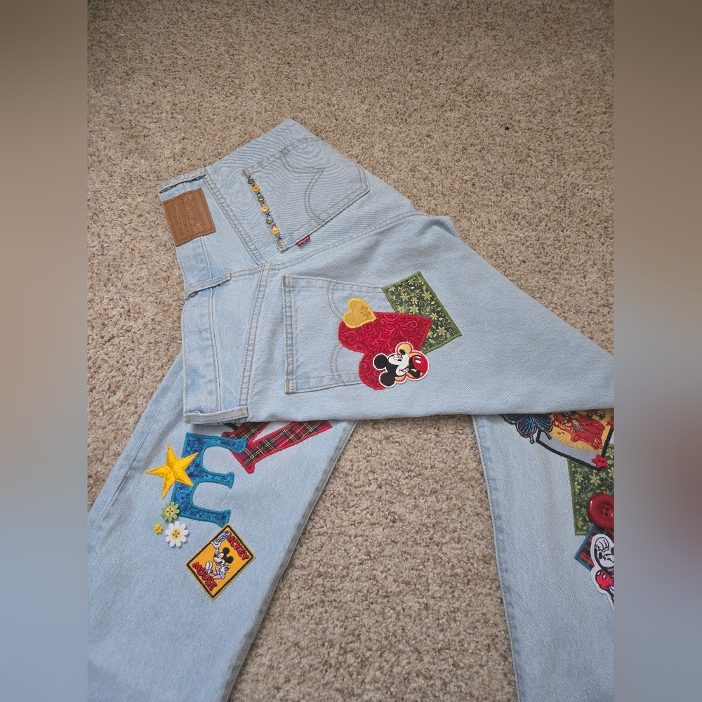 DISNEY MICKEY MOUSE CUSTOM JEANS 25 NWOT - Picture 2 of 8